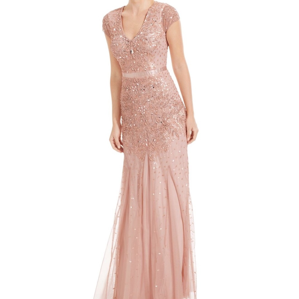 NWOT Adrianna Papell Beaded Cap Sleeve Gown